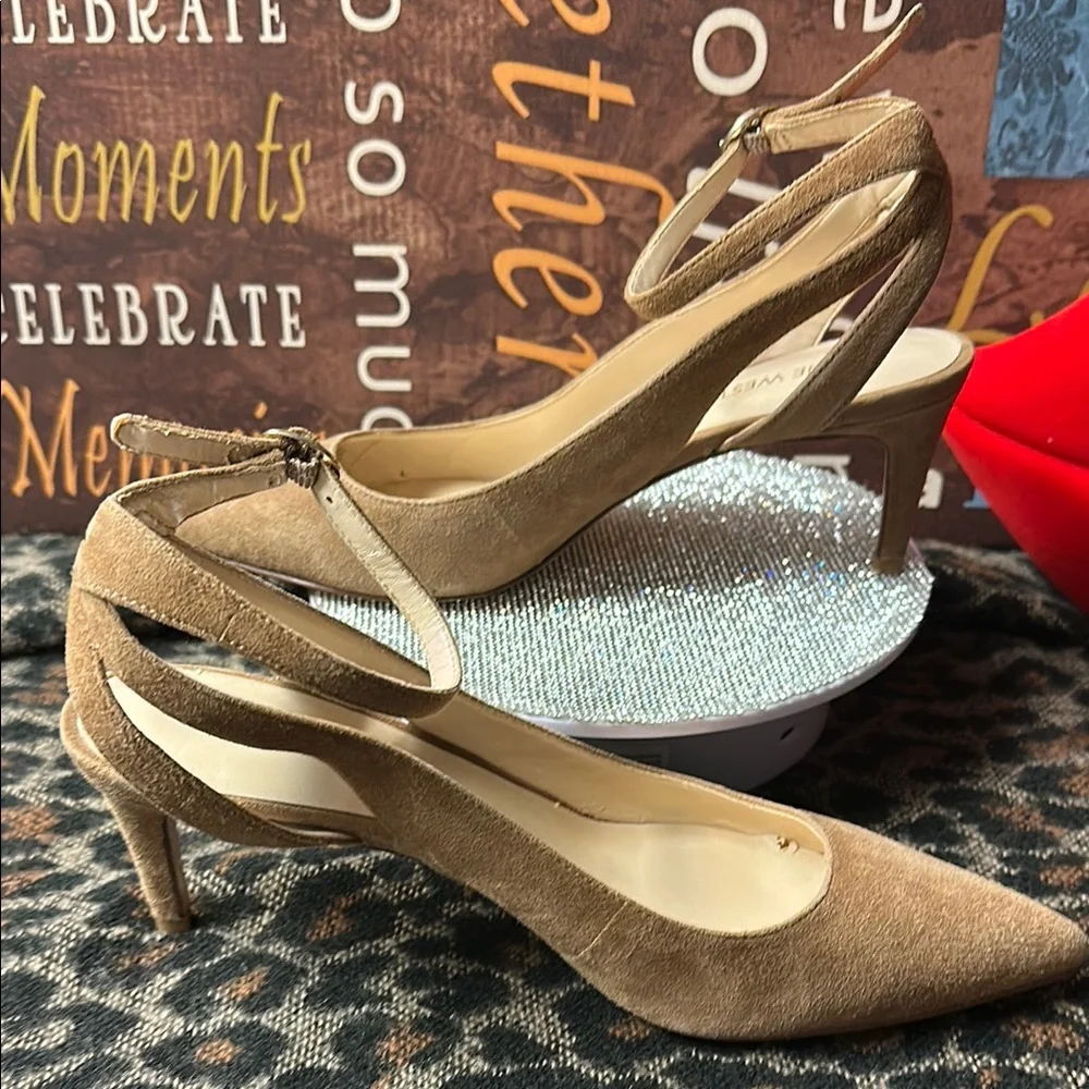 ❣️4/$20 Nine West Tan Stiletto Heels with Ankle Strap. Nice Pre loved condition - Picture 4 of 7